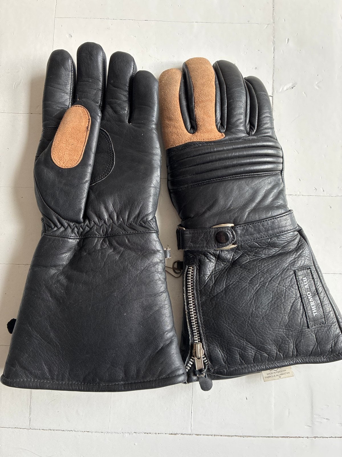 Zwarte leren motorhandschoenen - Thermo Alu - Maat 10, Ophalen of Verzenden, Tweedehands, Heren, Handschoenen