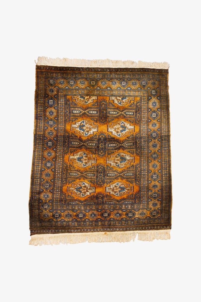 Antiek bruin Perzisch wollen vloerkleed met blauwe patronen, Ophalen, Perzisch, X, Rechthoekig