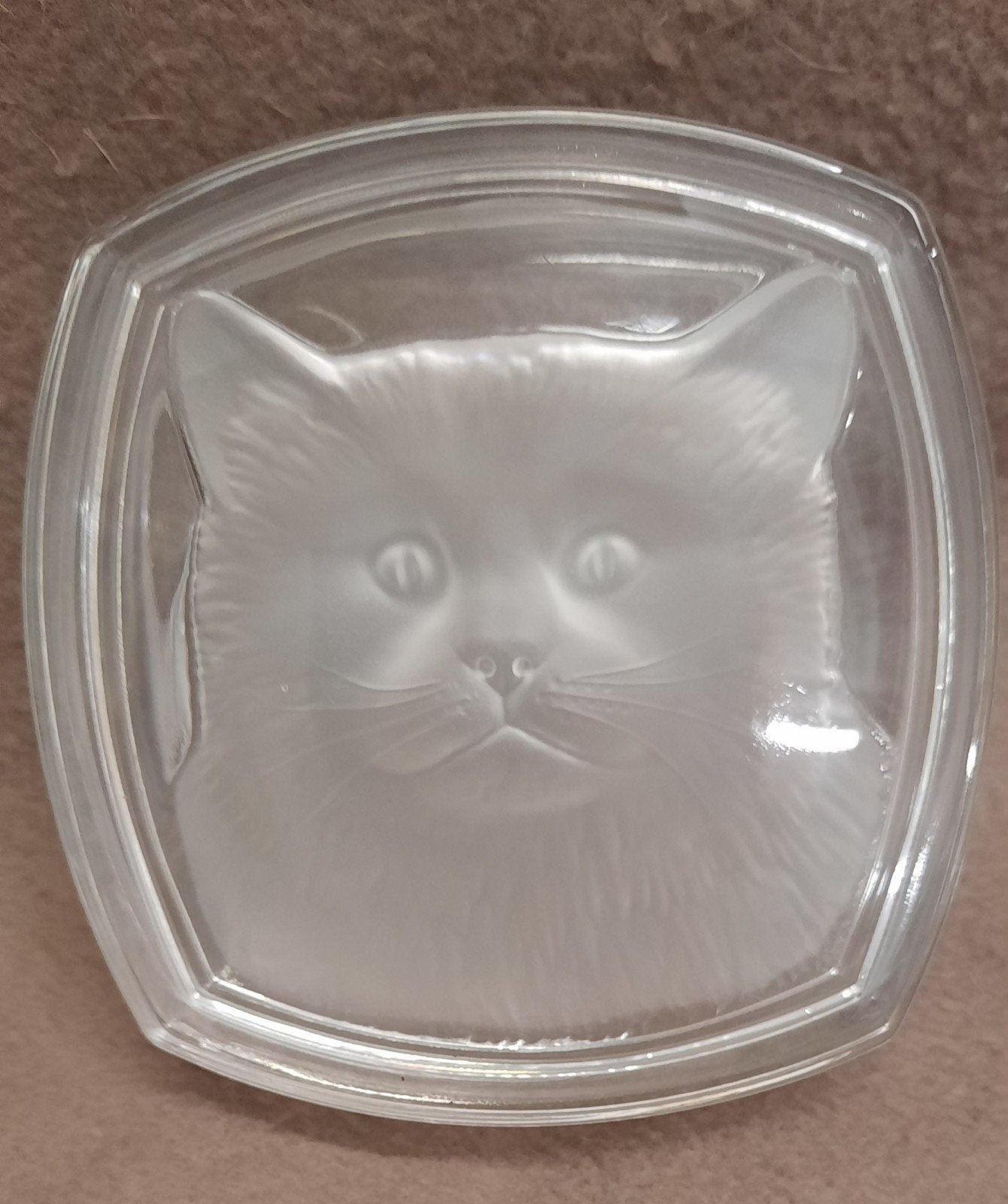 Vintage glazen doosje met kattenkop reliëf, Ophalen of Verzenden