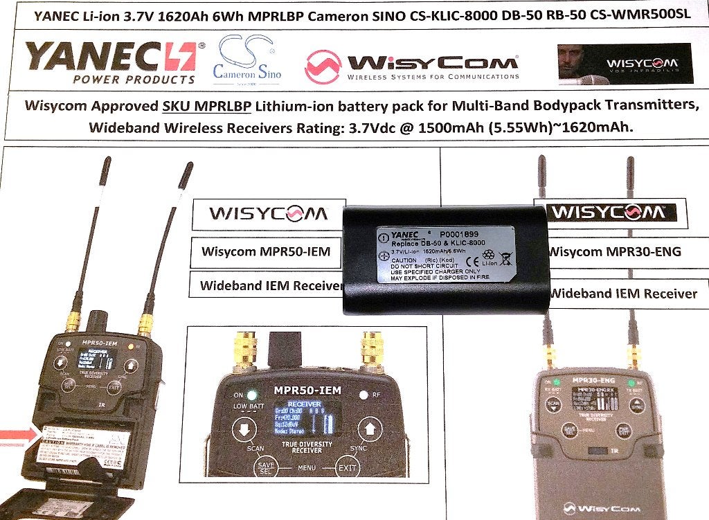 YANEC Wisycom MPRLBP CS-WMR500SL 3.7V 1500mA Li-ion Battery, Ophalen of Verzenden, Nieuw, Oplaadbaar