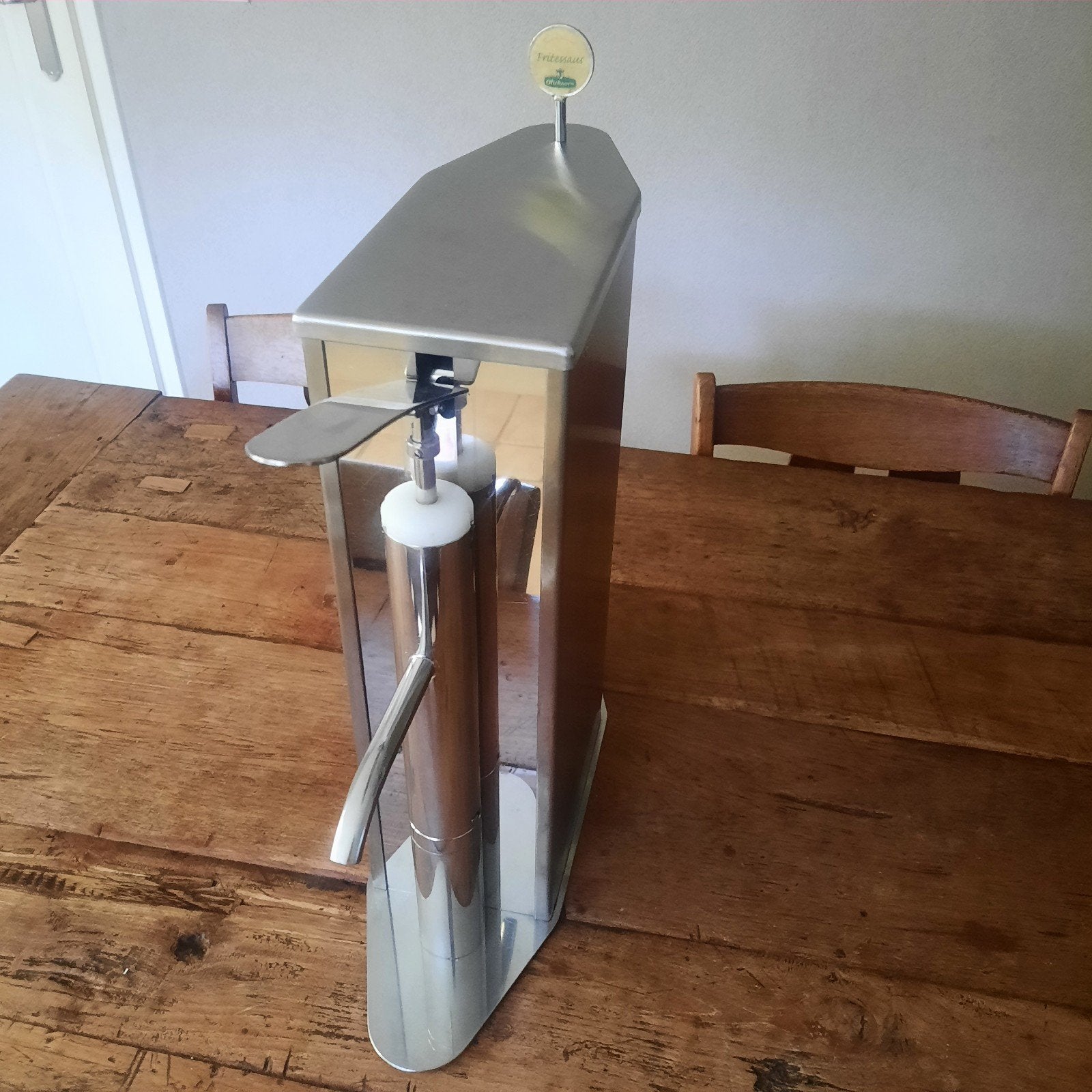 RVS Sausdispenser Oliehoorn fritessaus voor de 8 liter zak, Ophalen of Verzenden, Metaal