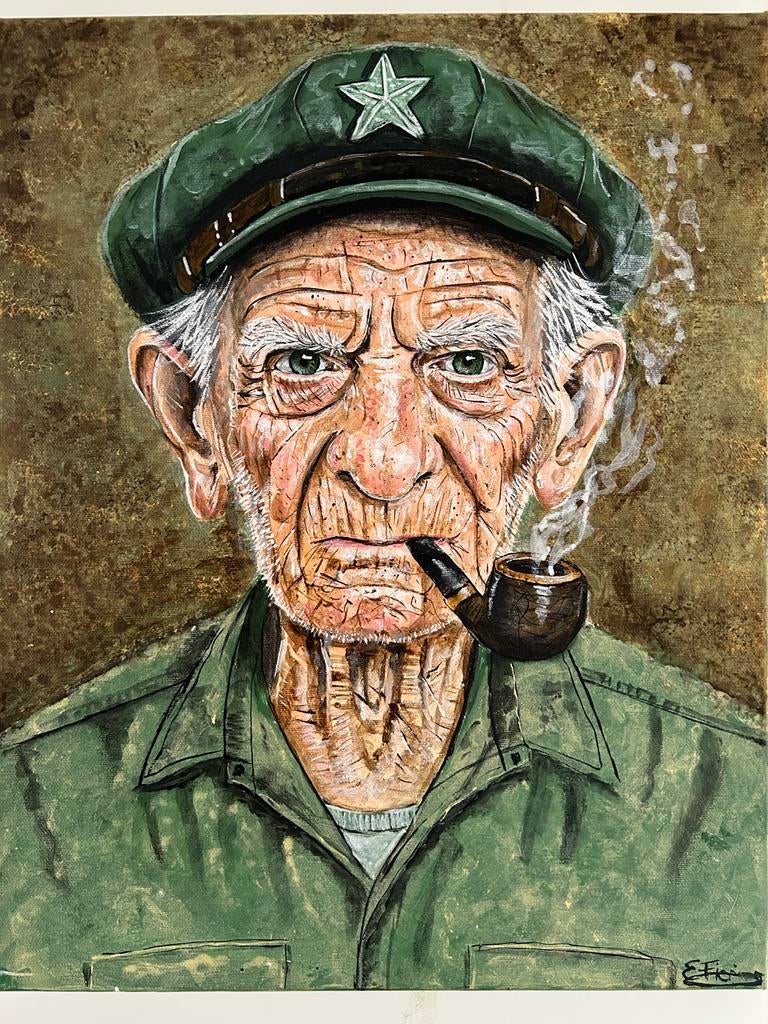 Oude Man met Pijp - Origineel Schilderij, Ophalen of Verzenden