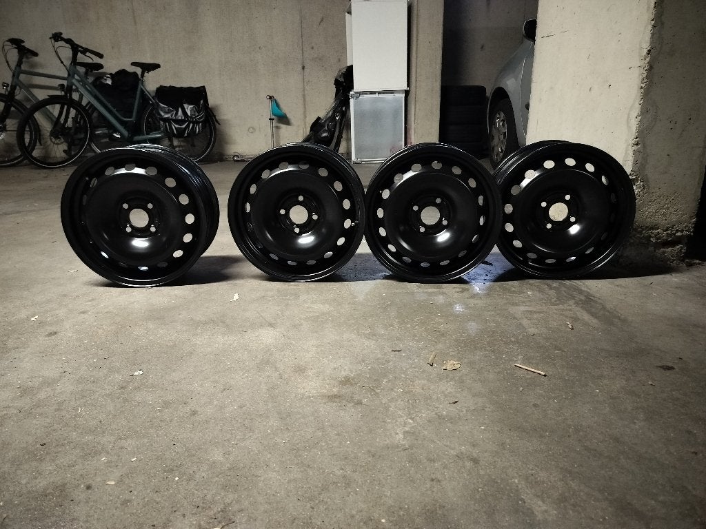 4x Stalen Velgen Zwart 6.0Jx15 4x100 ET43 Naaf: 56.5 Alcar, Ophalen, Zo goed als nieuw