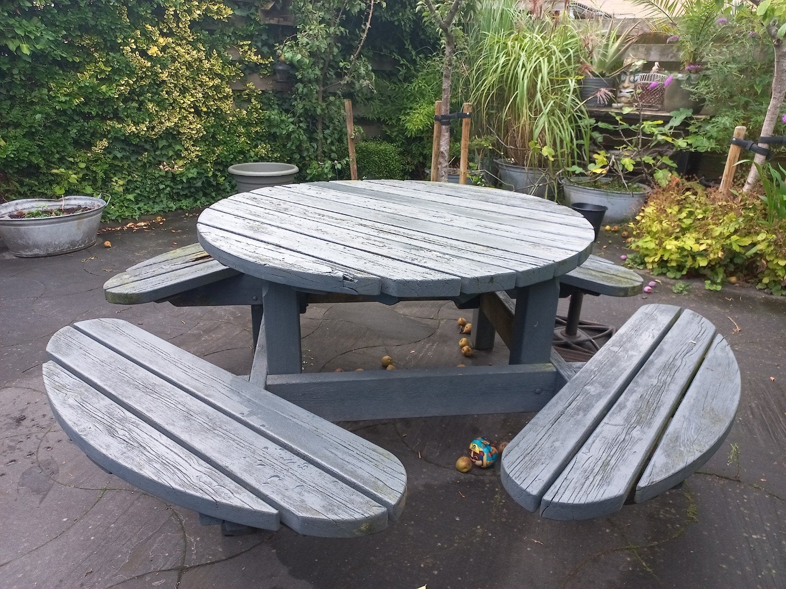 Ronde picknickbank, Tuin en Terras, Ophalen, Gebruikt, Rond, Hout