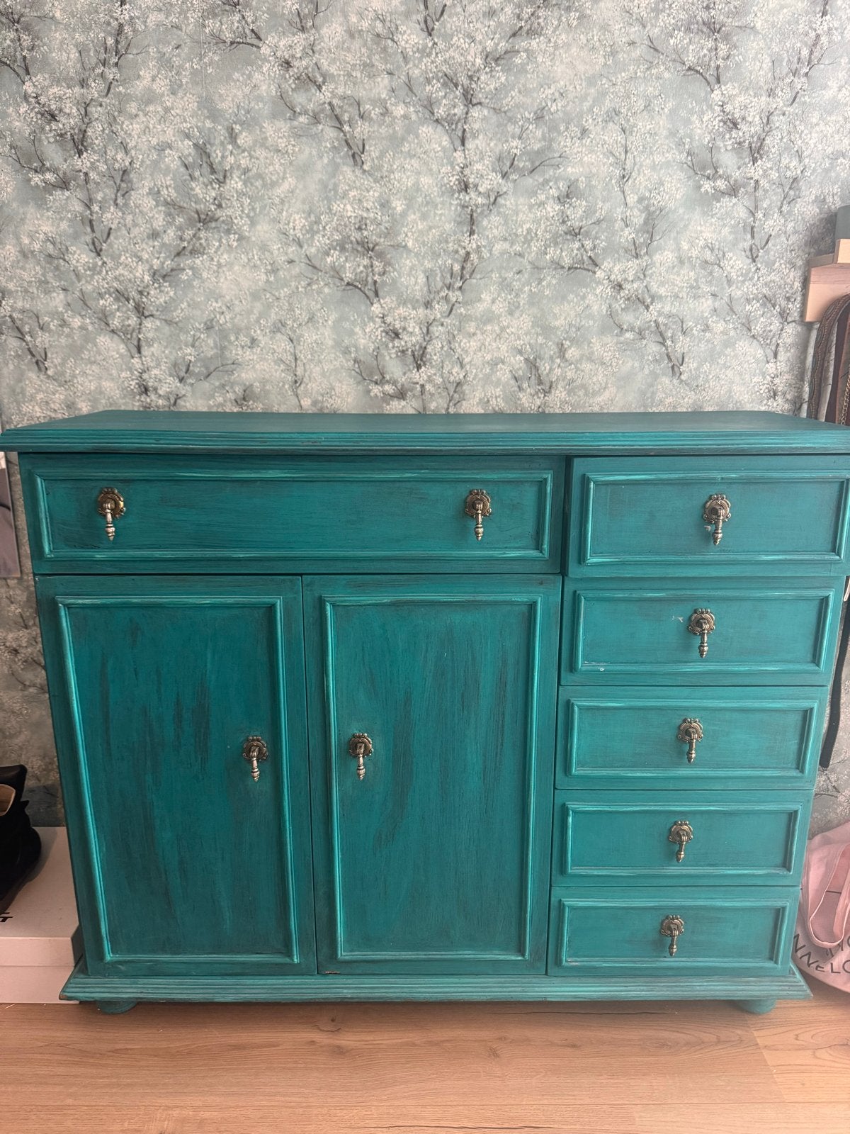 Unieke turquoise kast met lades en deuren, Huis en Inrichting, Ophalen, Gebruikt, 100 tot 150 cm, Met lade(s)