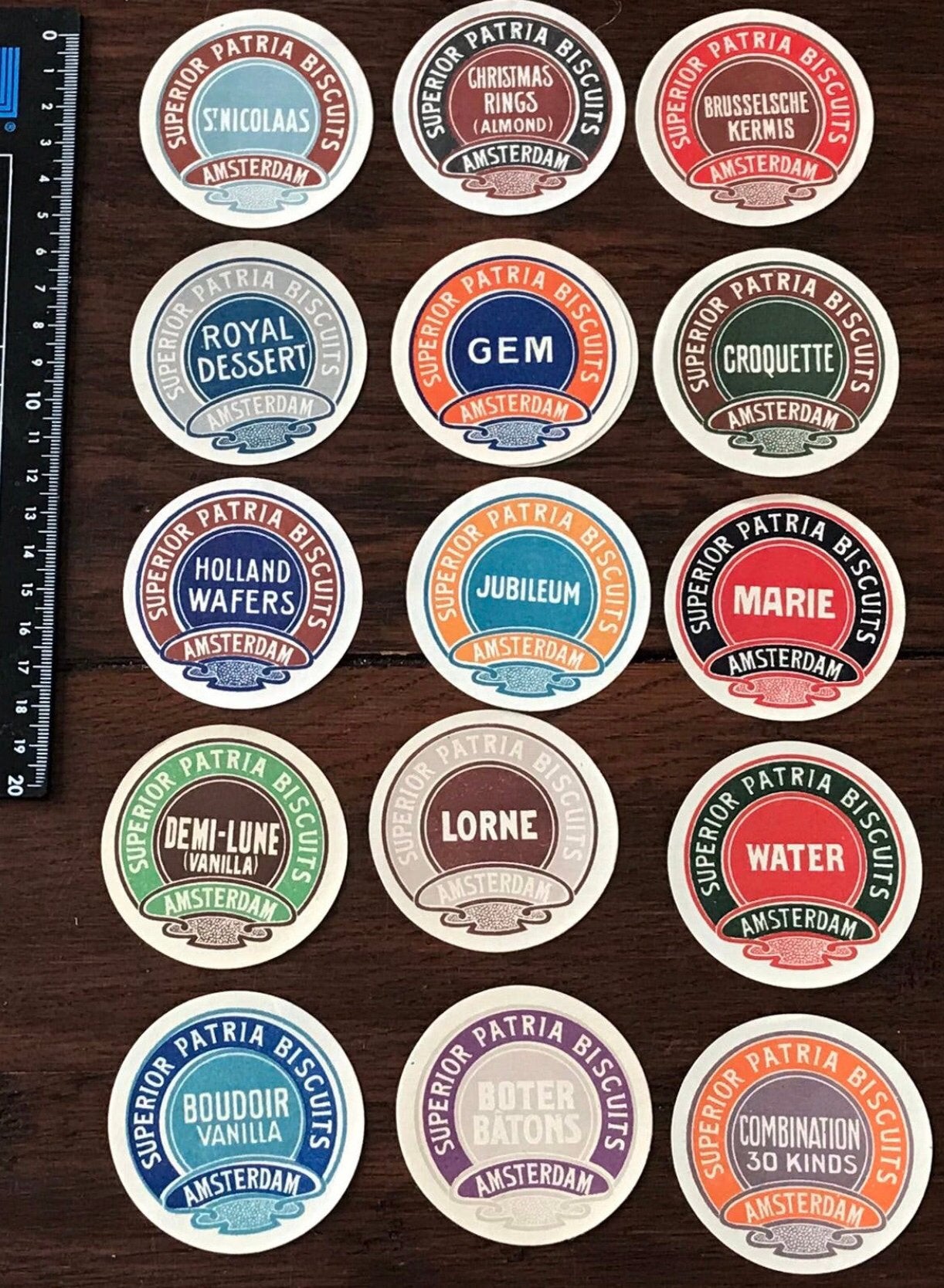 15 Oude Etiketten Patria Biscuits. jaren 30, Ophalen of Verzenden, Zo goed als nieuw, Overige typen
