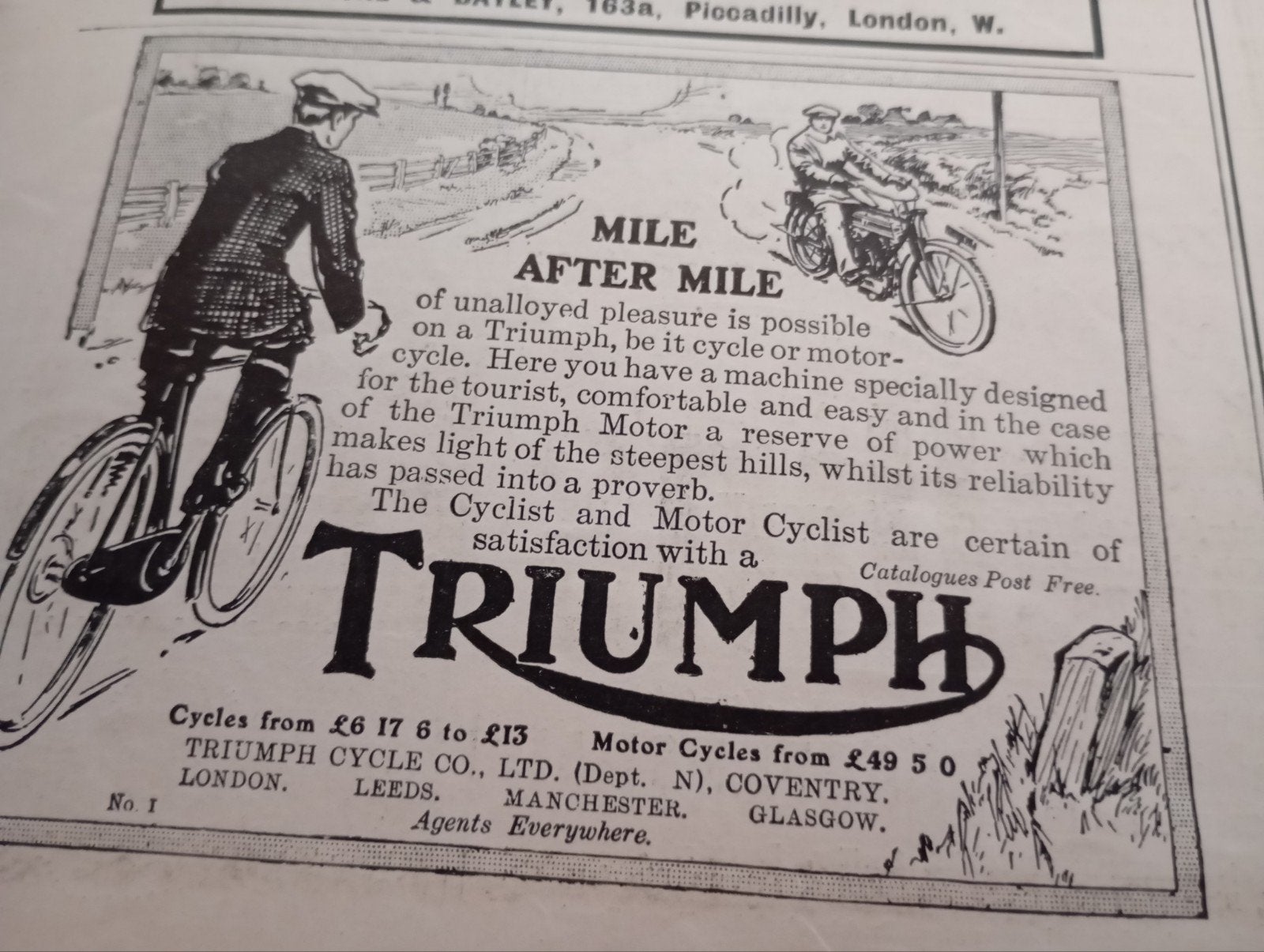 Vintage Triumph advertentie, Ophalen of Verzenden, Auto's