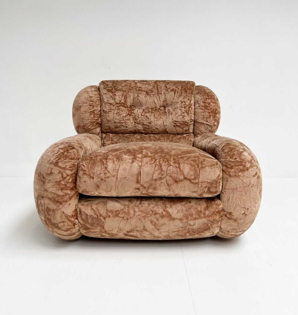 Velourse Italiaanse XL fauteuil, 1970's, Gebruikt, 100 tot 125 cm, Vintage, Ophalen of Verzenden