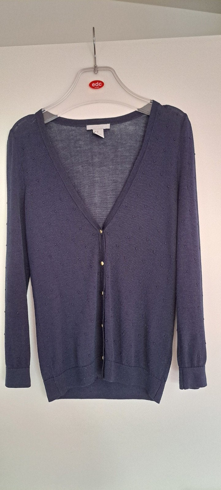 H&M Ragfijn Blauw Vest XS met Nopjes en Gouden Knoopjes, H&M, Blauw, Ophalen of Verzenden, Zo goed als nieuw
