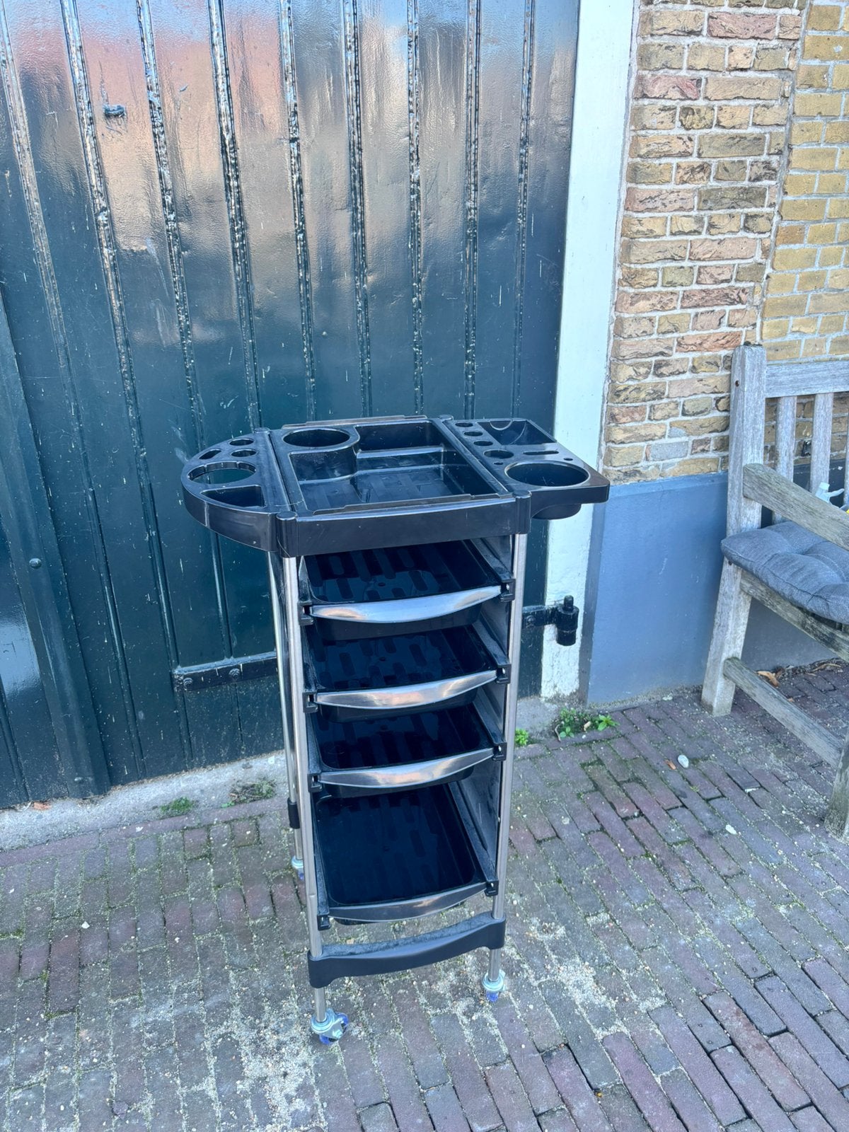 4x Kappers trolley zwart – kapperswerkwagen met lades