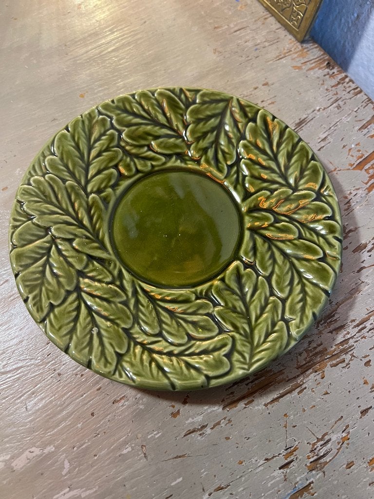 Vintage retro groen geglazuurd bordje Majolica Frans servies, Antiek en Kunst, Ophalen of Verzenden