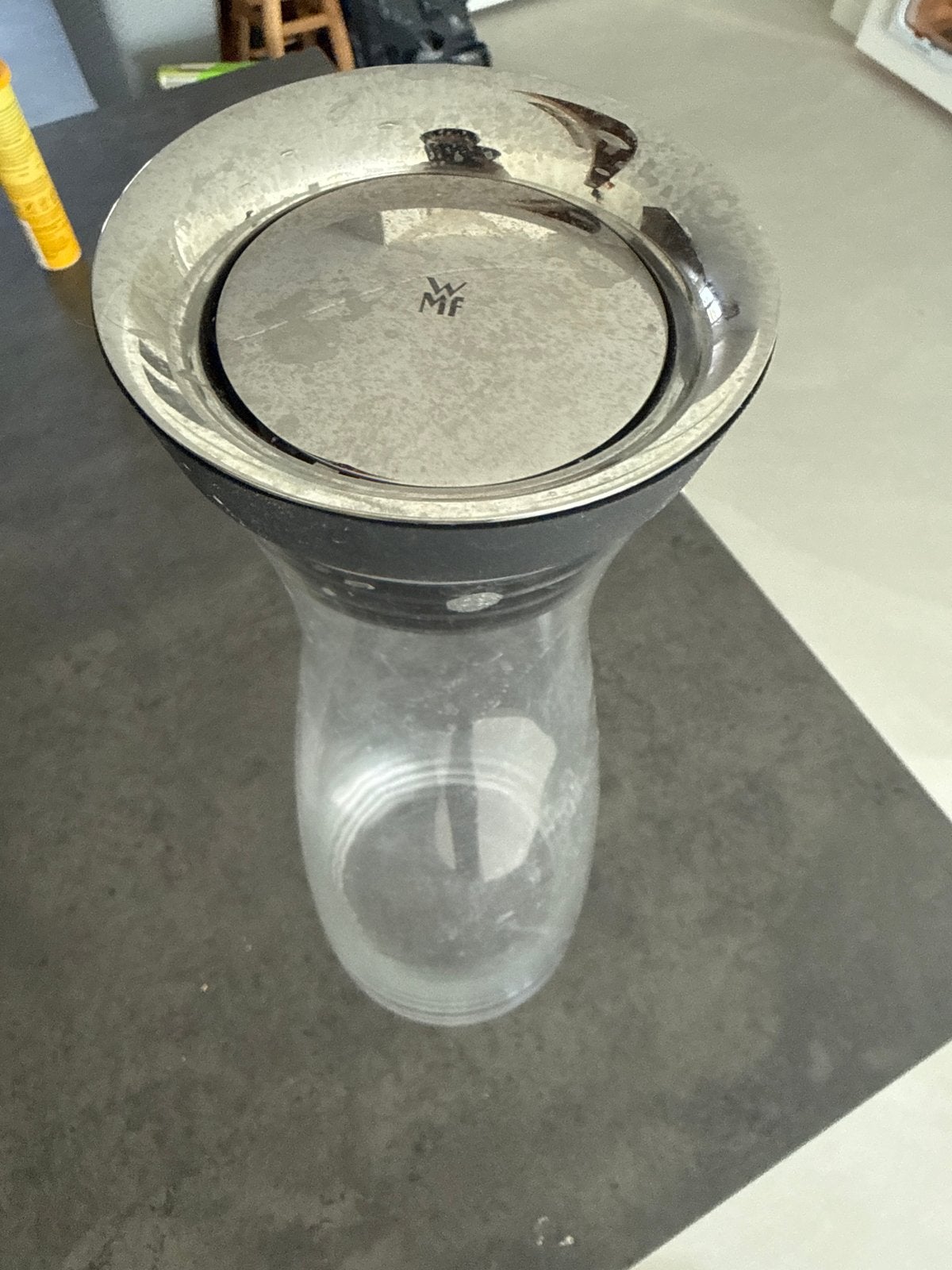 Gratis WMF waterkan met deksel, Ophalen, Gebruikt, Glas, Zilver