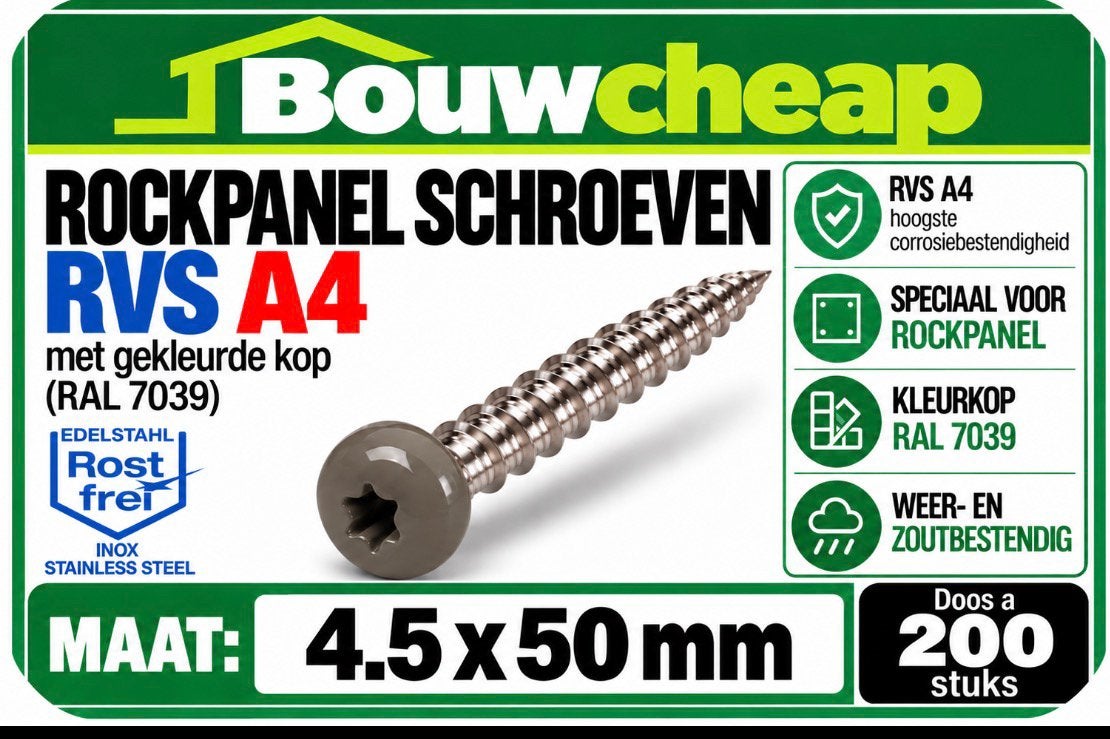 Rockpanel schroeven RVSA4 voorschrift alle kleuren., Doe-het-zelf en Verbouw, Ophalen of Verzenden, Nieuw, Schroeven, Rvs