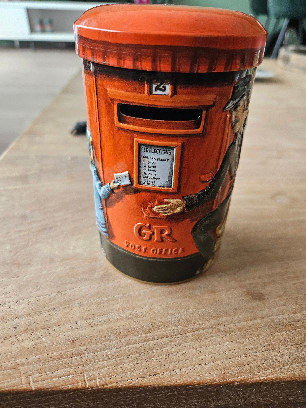 Vintage blik met postkantoor en figuren, Verzamelen, Ophalen, Zo goed als nieuw, Overige