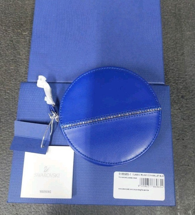 Swarovski Classic Ronde Muntportemonnee - Blauw Leer (Nieuw), Sieraden, Tassen en Uiterlijk, Portemonnees, Overige merken, Blauw