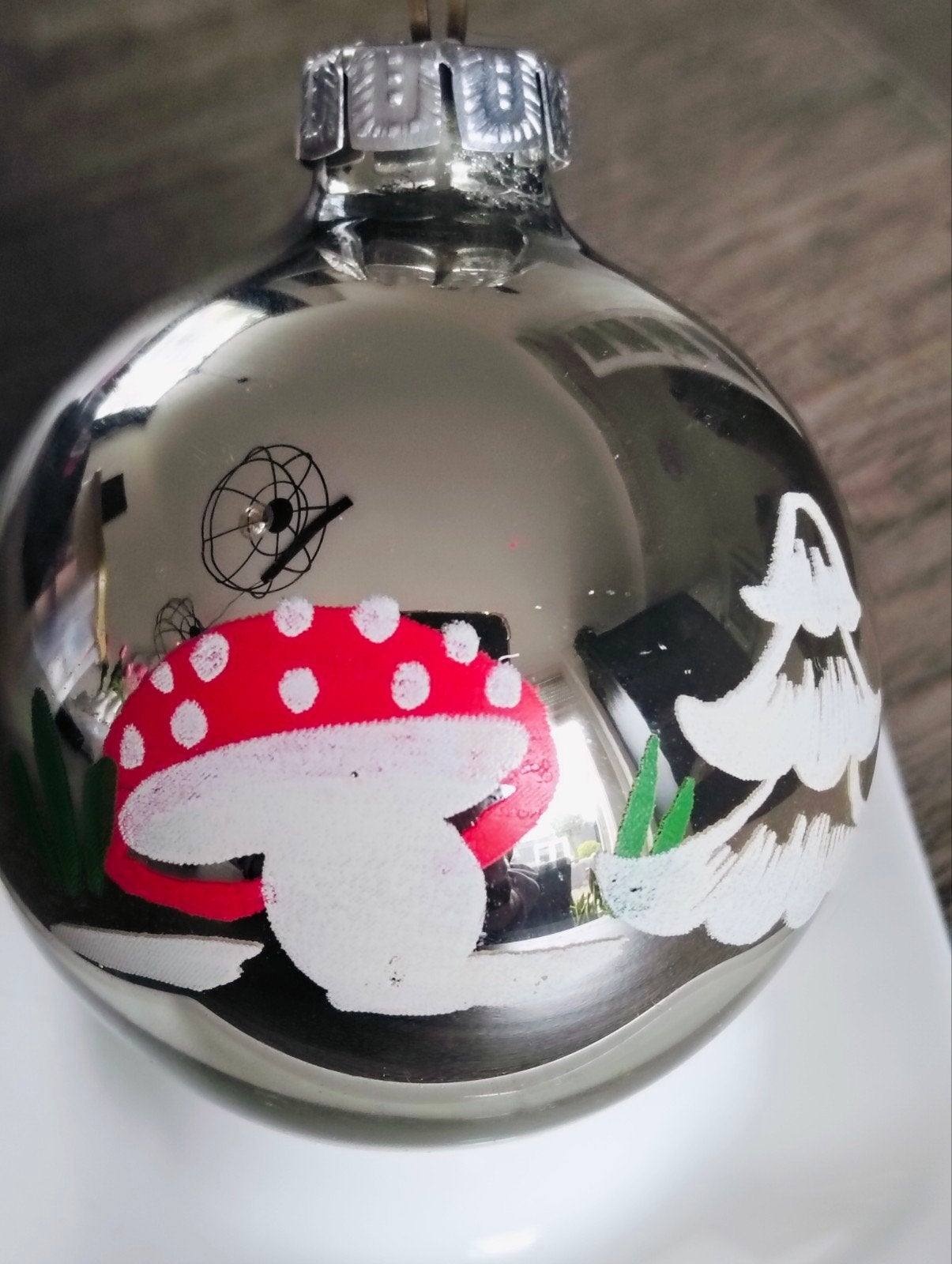 Vintage kerstbal kerstboomhanger motief paddestoel, Ophalen of Verzenden, Gebruikt