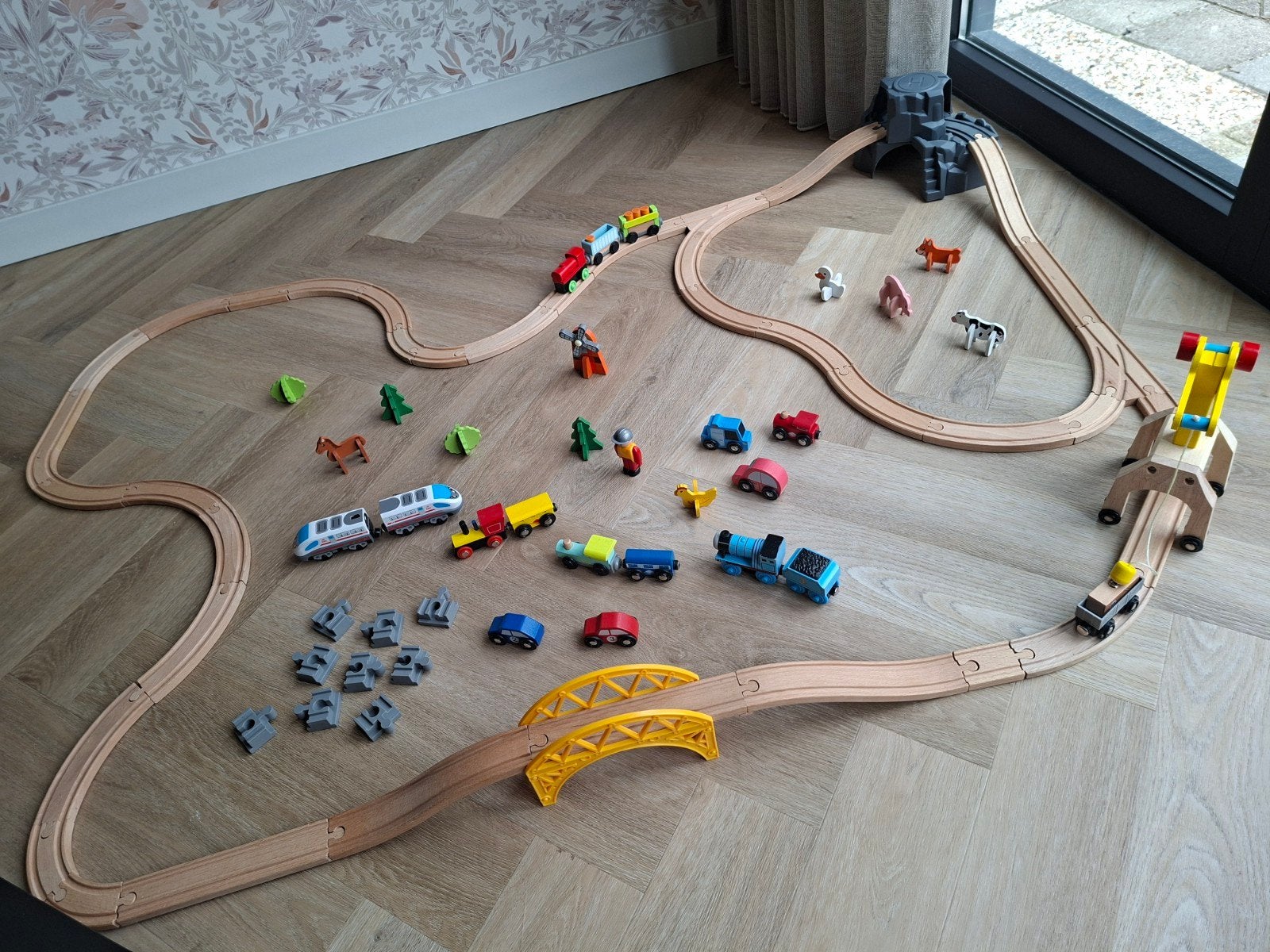 Grote houten treinbaan set met veel extra's, Ophalen