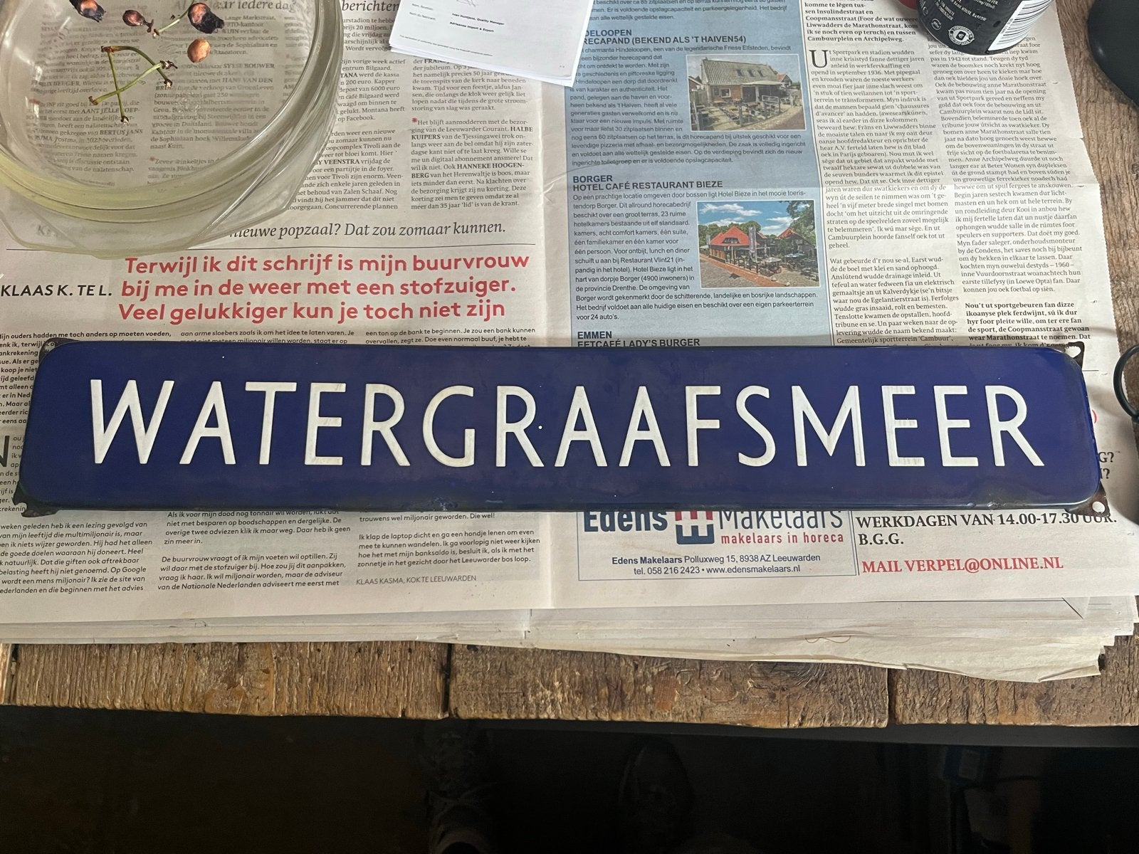 Antieke emaille bordje wijk Watergraafsmeer Amsterdam, Ophalen