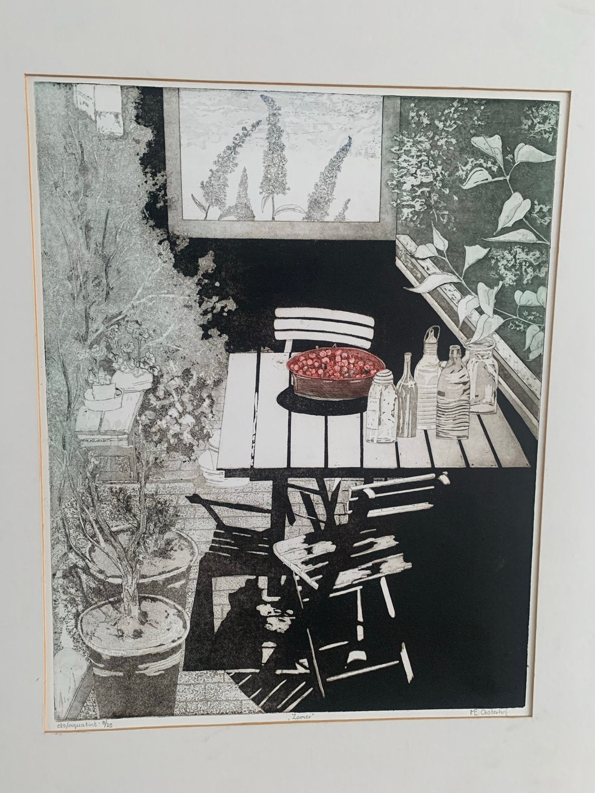 Mooie originele ets/aquatint van M. Oosterhof - nr.  8/25, Ophalen, Dagelijks leven, 42 cm, 57 cm