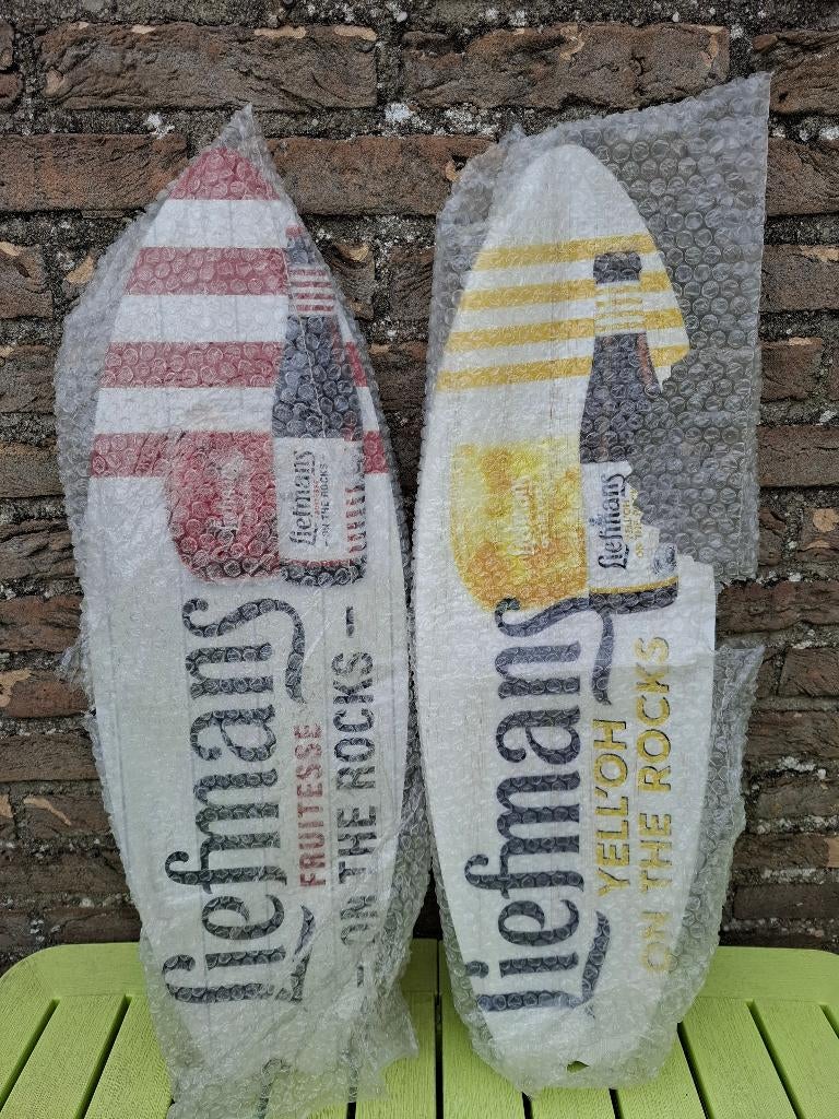 Liefmans: 2 reclameborden - surfplanken, Verzamelen, Biermerken, Ophalen of Verzenden, Nieuw, Reclamebord, Plaat of Schild, Overige merken