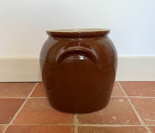 Grote bruine grès olijven pot met grepen, Ophalen of Verzenden