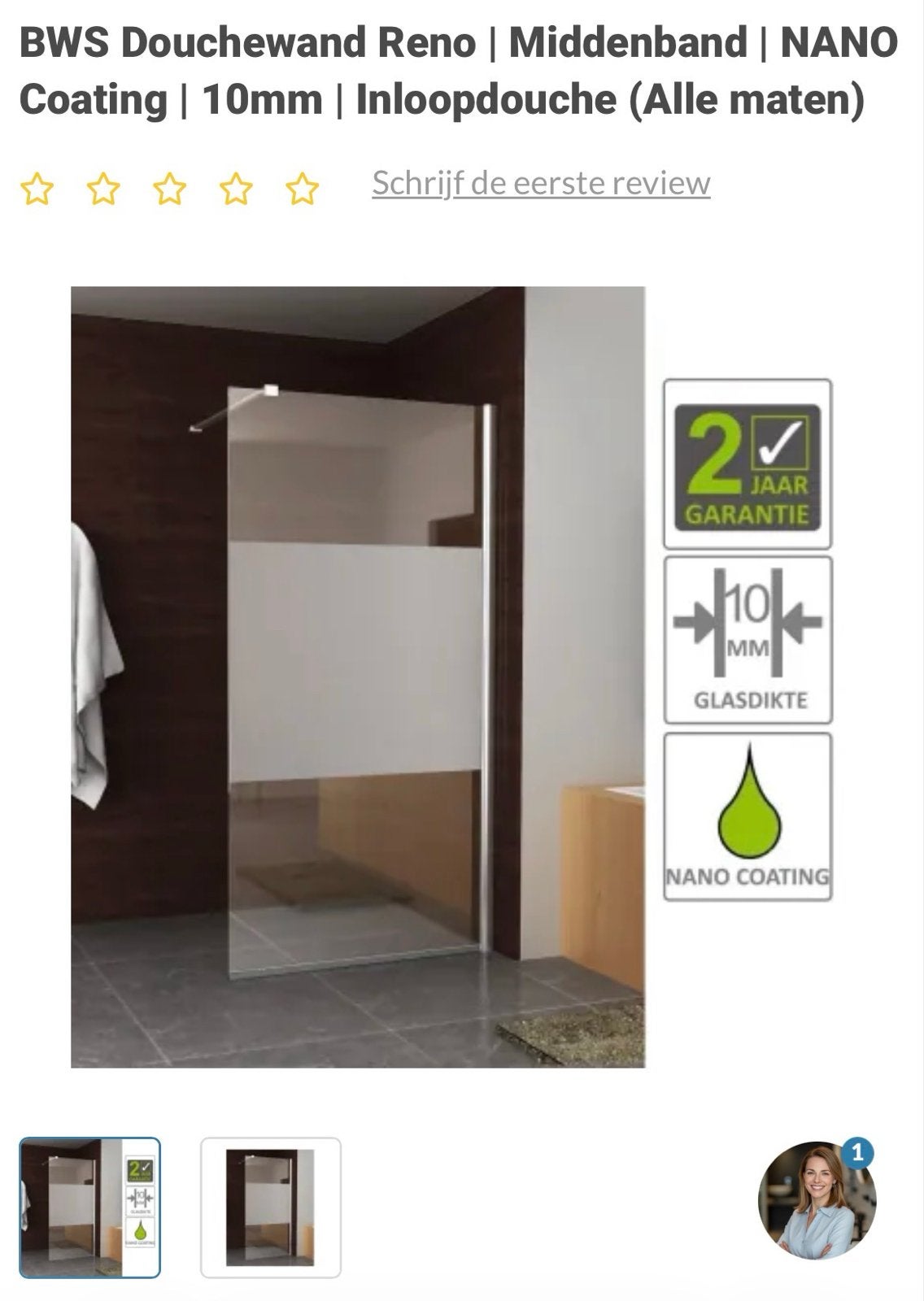 Douchewand Reno met middenband en NANO Coating, Doe-het-zelf en Verbouw, Glas en Ramen, Ophalen, 80 tot 120 cm, Nieuw, 160 cm of meer