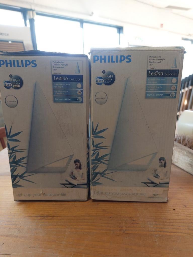 2x Philips Ledino Outlook RVS LED buiten wandlamp, Ophalen of Verzenden