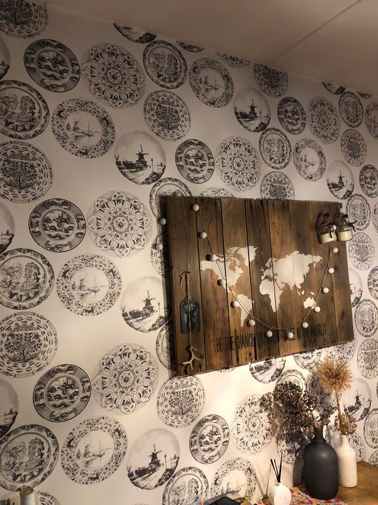 1 dichte rol behang uniek wandbordjes zwart wit, Ophalen of Verzenden, Minder dan 10 m², Wit