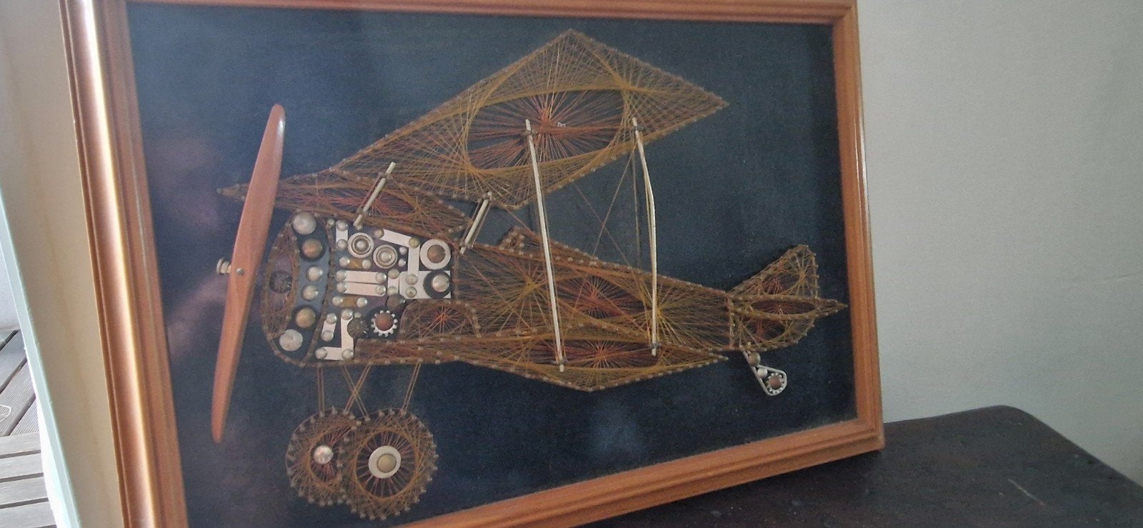 Uniek Vliegtuig String Art Kunstwerk in Lijst, Ophalen