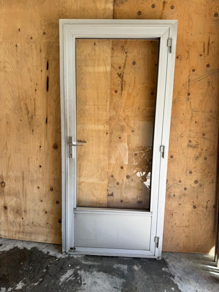 Aluminium buitendeur met glas – compleet met kozijn, Gebruikt, Deurkozijn, Aluminium, 150 tot 225 cm