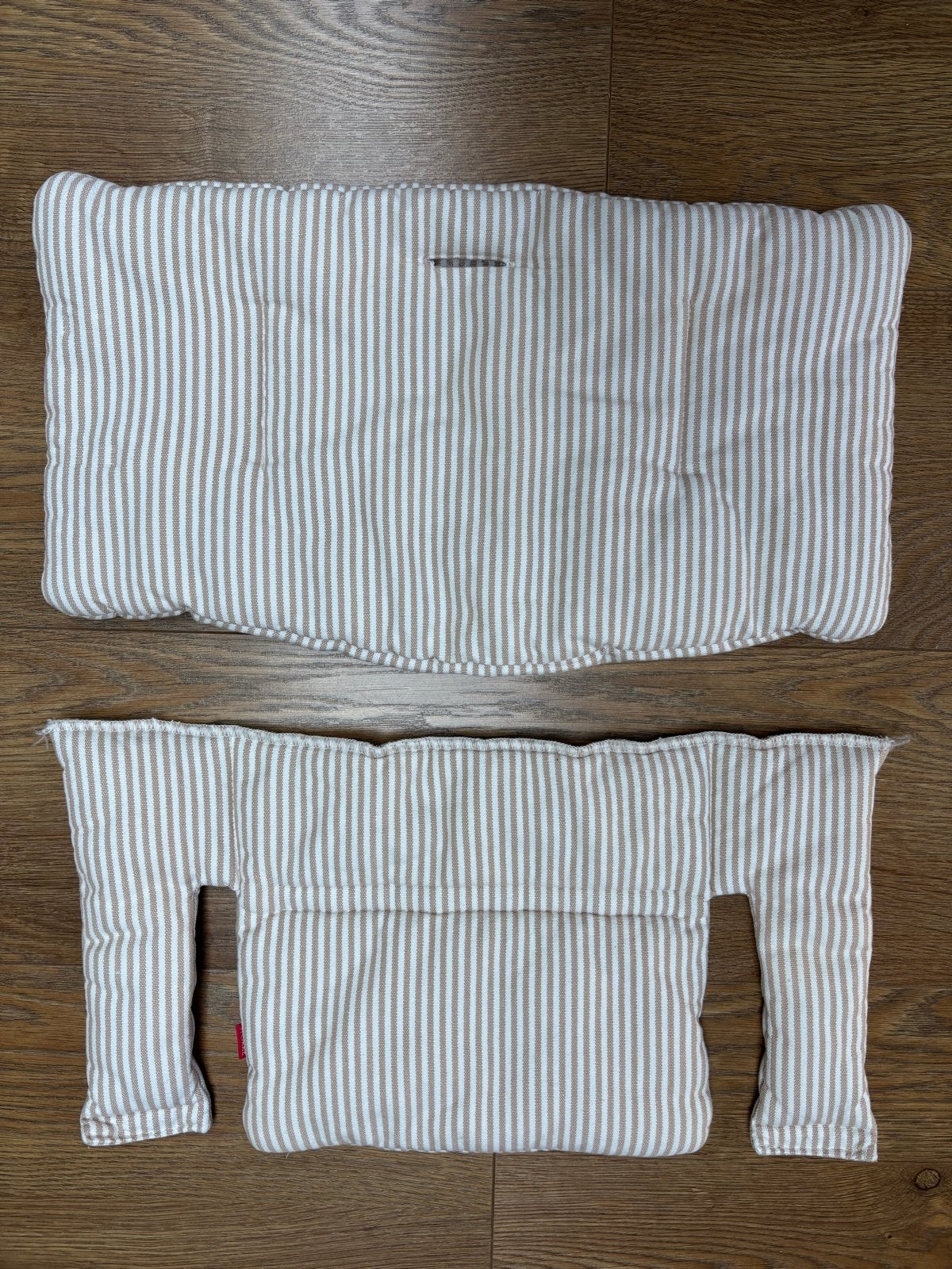 Stokke Trip Trap kussenset ecru/beige streep (zit en rug), Ophalen of Verzenden, Zo goed als nieuw, Meegroeistoel, Stoelverkleiner