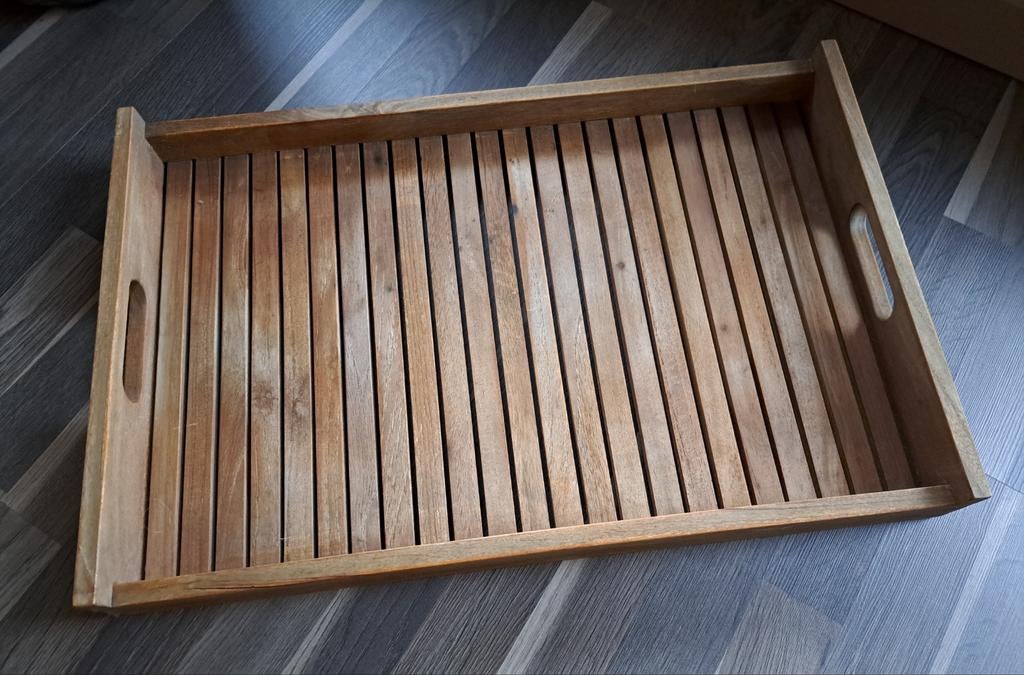 Teak dienblad - 38x58x7 cm, Huis en Inrichting, Ophalen of Verzenden, Zo goed als nieuw, Rechthoekig, Hout