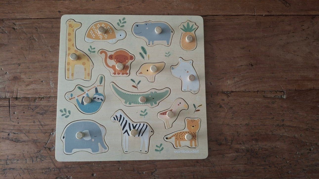 Houten Dierenpuzzel voor Peuters - Zo goed als nieuw, Ophalen, 10 tot 50 stukjes, Zo goed als nieuw, Van hout