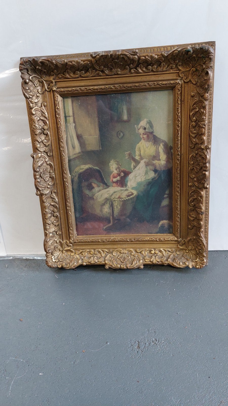 Antiek Schilderij: Moeder en Kind in Gouden Lijst, Antiek en Kunst, Kunst | Schilderijen | Klassiek, Ophalen of Verzenden