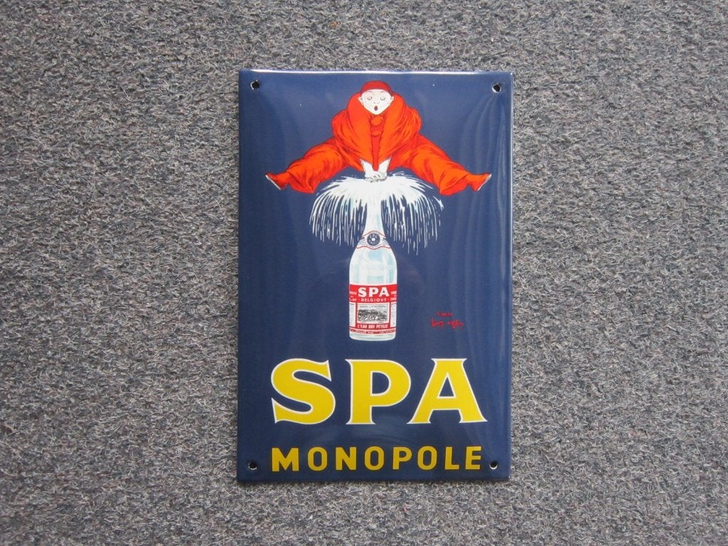 SPA MONOPOLE EMAILLE RECLAMEBORD, Ophalen, Zo goed als nieuw, Reclamebord