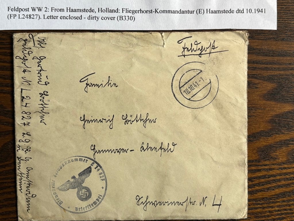 Duitse Feldpost in bezet NL in WO2, fliegerhorst Haamstede, Verzenden, Envelop