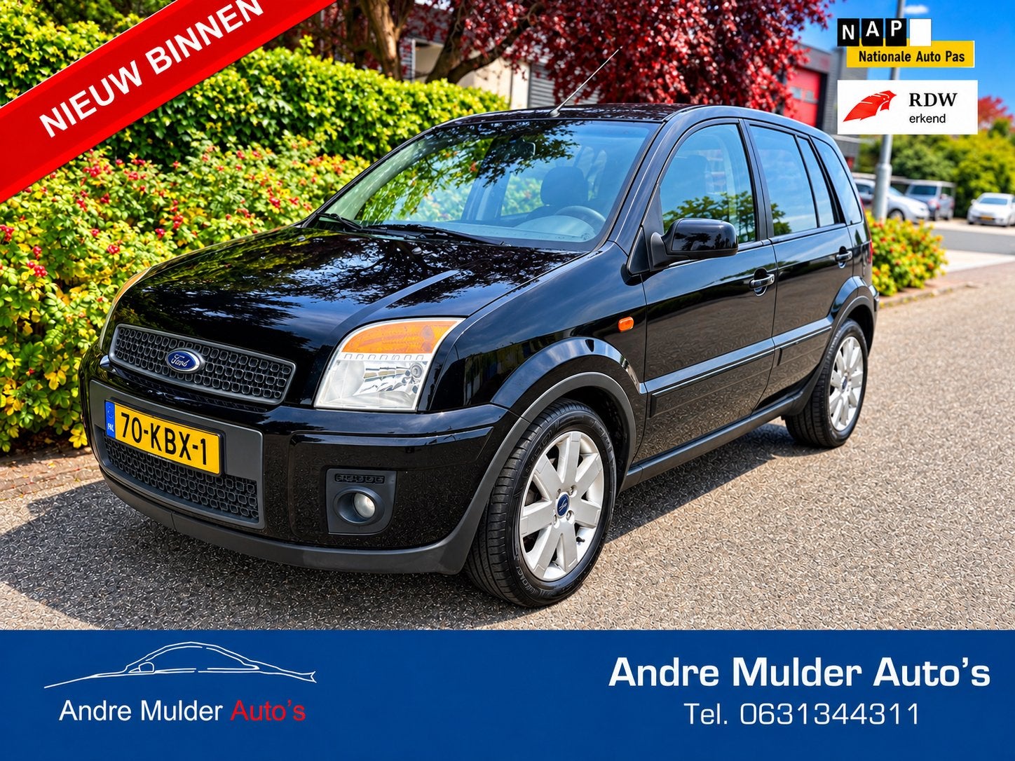 Keurig nette Ford Fusion plus 1.4 16V 2009 Zwart Nieuwe Apk, Auto's, Voorwielaandrijving, 15 km/l, Radio, Origineel Nederlands