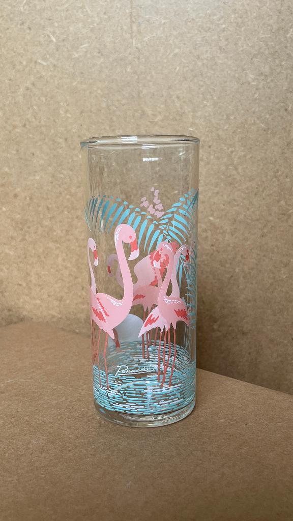 Vintage jaren '70 '80s longdrink Panache by Dema UK flamingo, Glas of Glazen, Ophalen of Verzenden, Overige stijlen, Glas