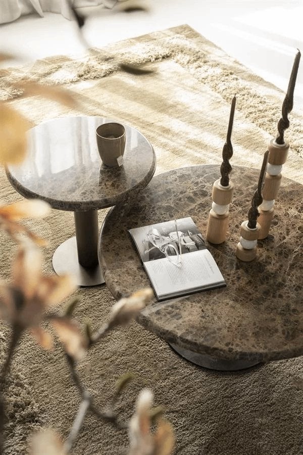 Eleonora Luigi setje: marmeren salontafel + bijzettafel, 50 – 75, Rond, Nieuw, Minder dan 50 cm
