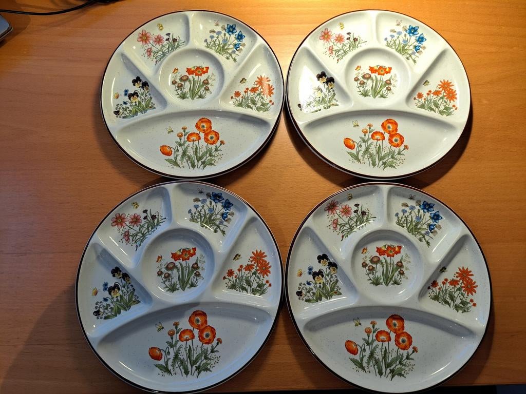 Set van 4 vintage gourmetborden | borden | fondueborden, Huis en Inrichting, Keuken | Servies, Ophalen of Verzenden, Gebruikt