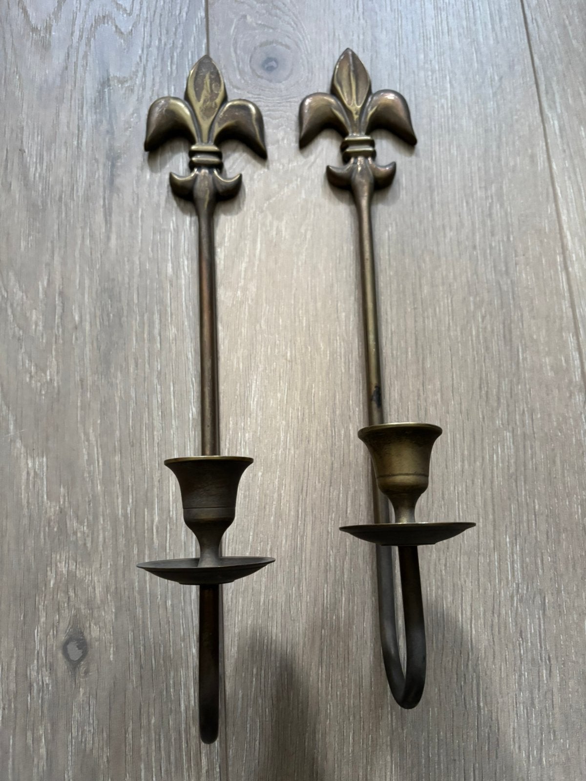 Fleur de Lis (stijl) messing wandkandelaar set van 2, Verzenden, Koper of Brons