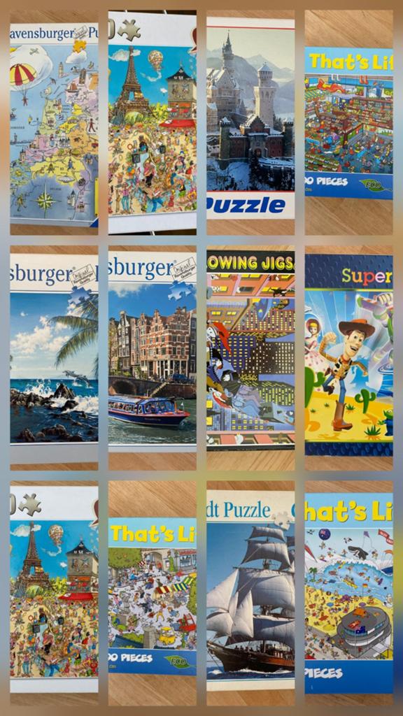 12 puzzels puzzel puzle puzzelen 1000 stukjes pieces, Ophalen of Verzenden, Meer dan 50 stukjes, Gebruikt, 6 jaar of ouder
