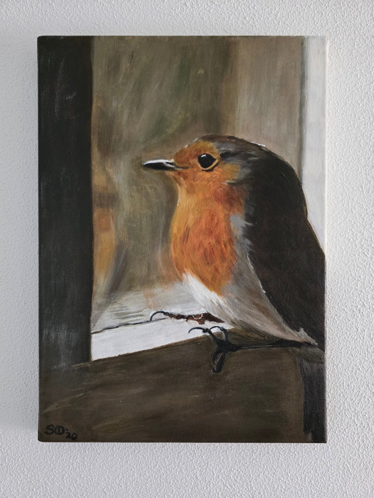 Olieverfschilderij roodborstje 🌺, Antiek en Kunst, Kunst | Schilderijen | Modern, Ophalen of Verzenden