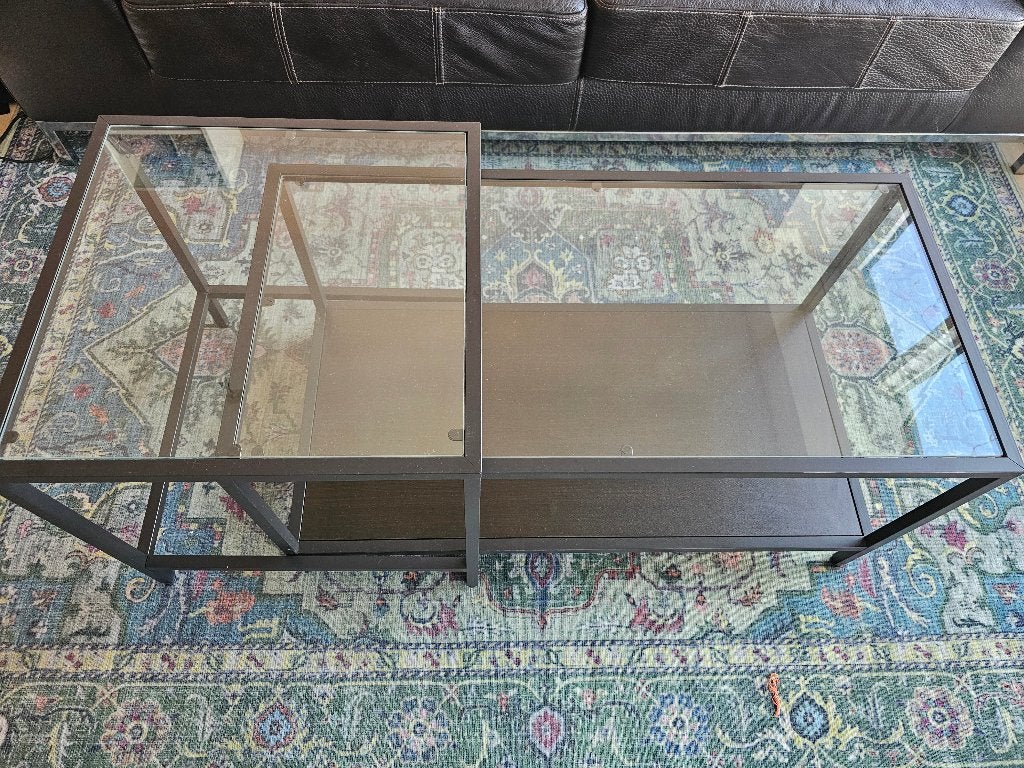 Ikea salontafel met glas en metaal, Huis en Inrichting, Ophalen, Gebruikt, 100 tot 150 cm, 50 tot 100 cm