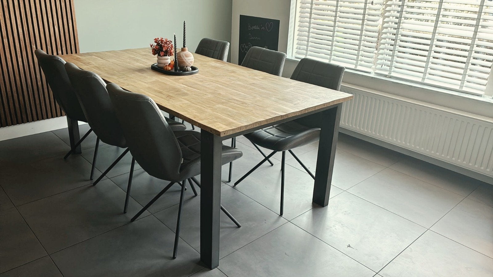 Steelwood eettafel hout / donkergrijs staal 200cm X 100cm, Ophalen, 200 cm of meer, 50 tot 100 cm, Zo goed als nieuw