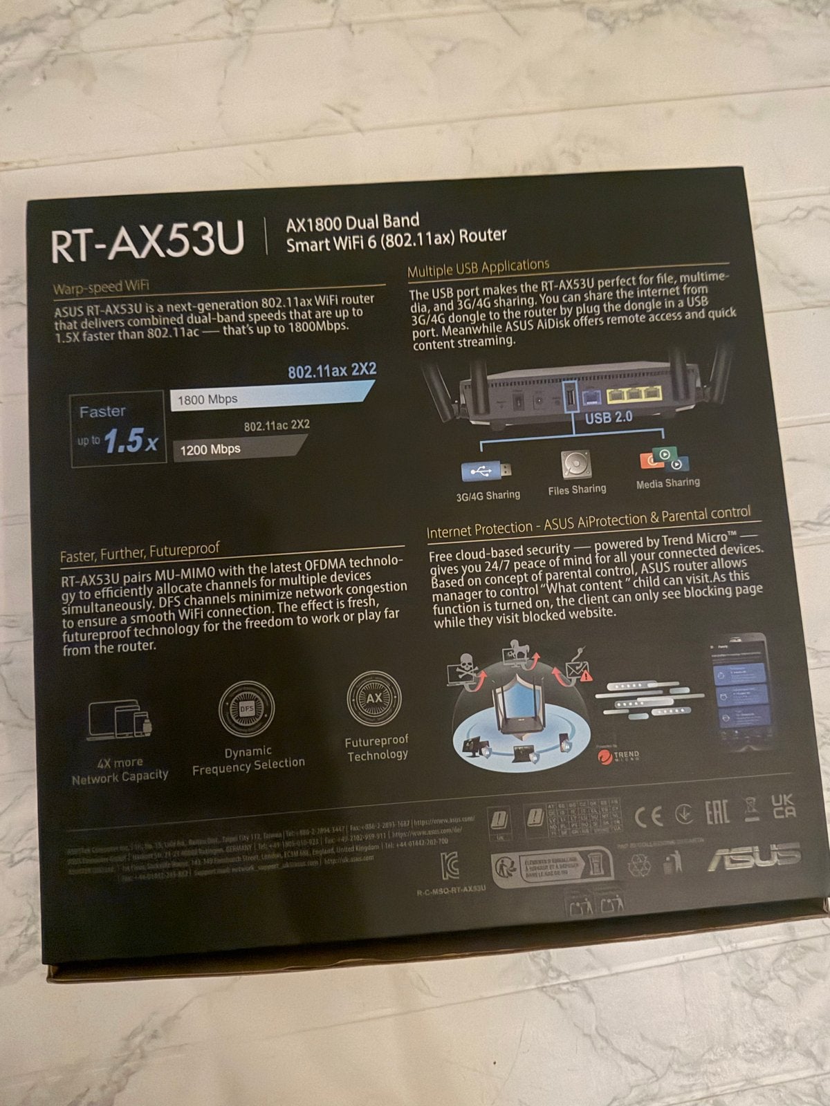 ASUS RT-AX53U AX1800 dual bandWiFi 6 Router incl factuur, Ophalen of Verzenden, Zo goed als nieuw, Router