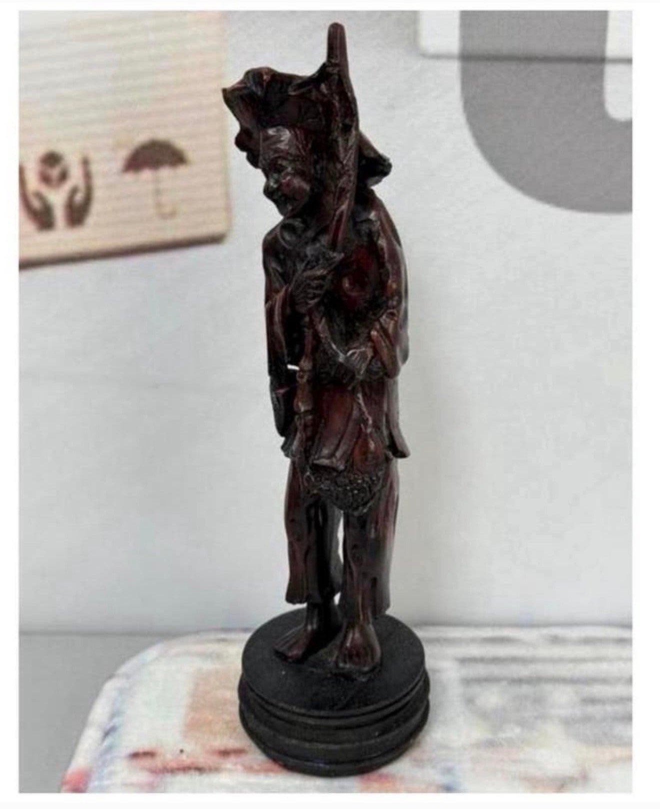 1980 Aziatisch Balinese visser gesneden uit Coromandelhout, Houtsnijwerk, Ophalen of Verzenden, Hout, Bruin