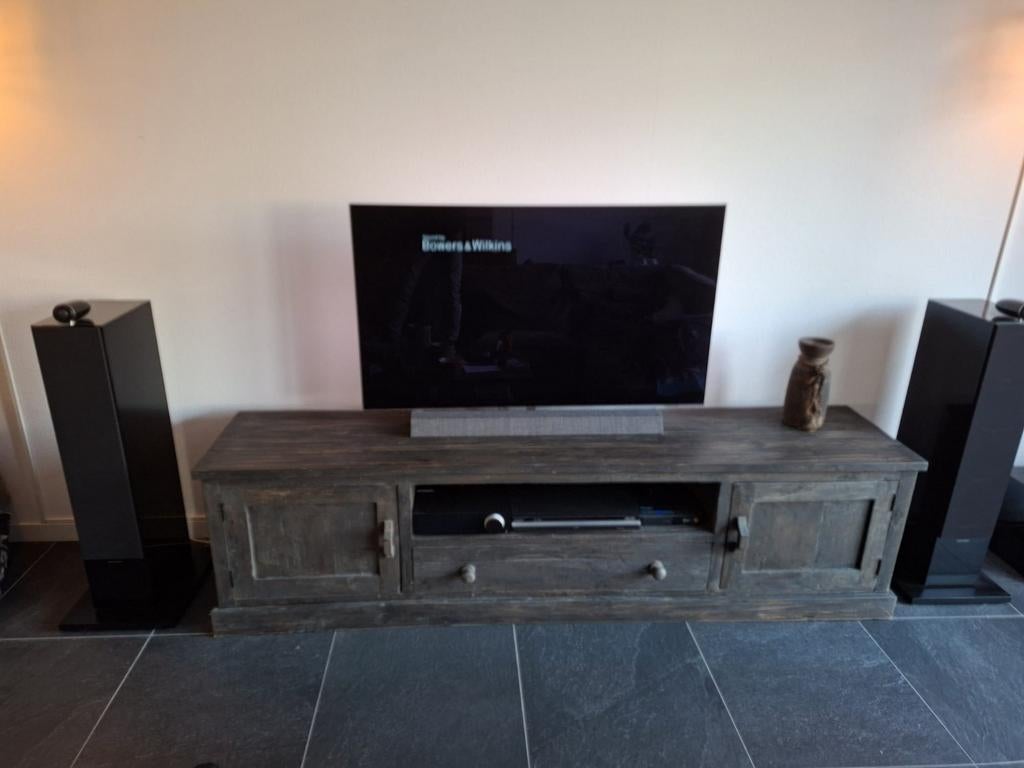 Landelijke houten tv kast televisie meubel, Ophalen, Zo goed als nieuw, 200 cm of meer, Minder dan 100 cm