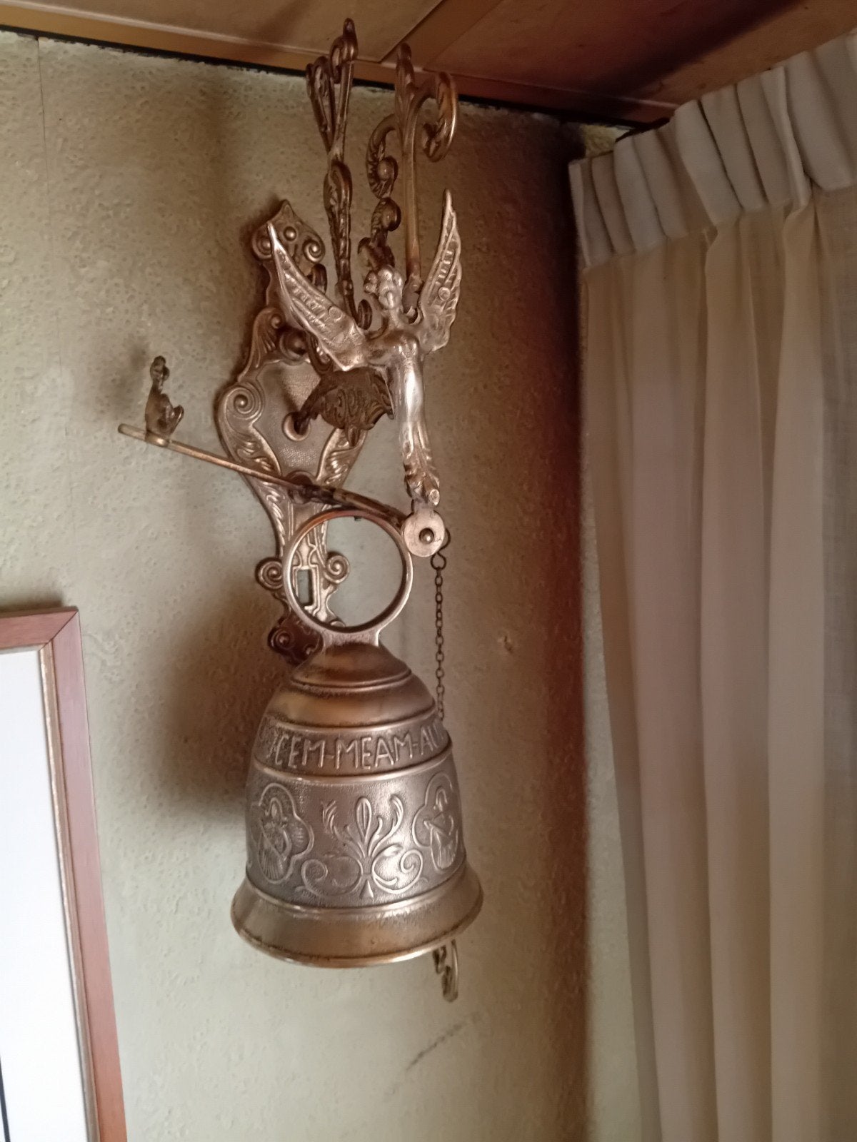 Klassieke bronzen/messing deurbel - Kloosterbel met muurbeug, Ophalen