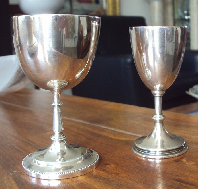 Mappin & Webb, London Sheffield, verzilverde beker, 2x, Ophalen of Verzenden